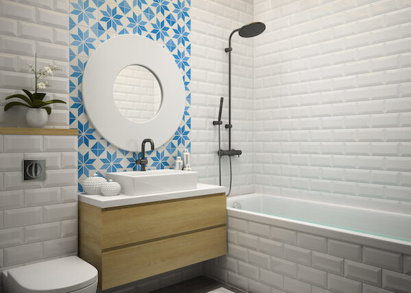 black subway tile bathroom