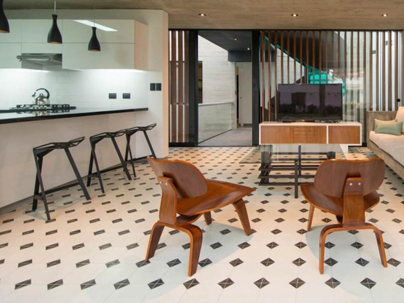 Octagonal Black 01 cement tile floor