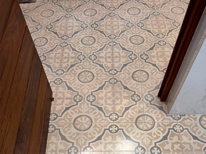 Handmade cement tile flooring in a residential interior design project by Original Mission Tile