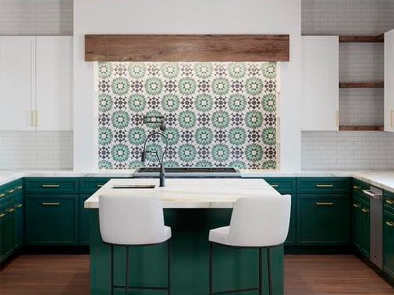 Casa Blanca Green 02 cement tile kitchen