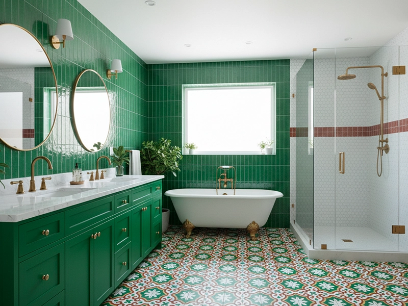 Bocassio Verde 05 cement tile bathroom