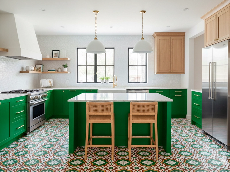 Bocassio Verde 05 cement tile kitchen