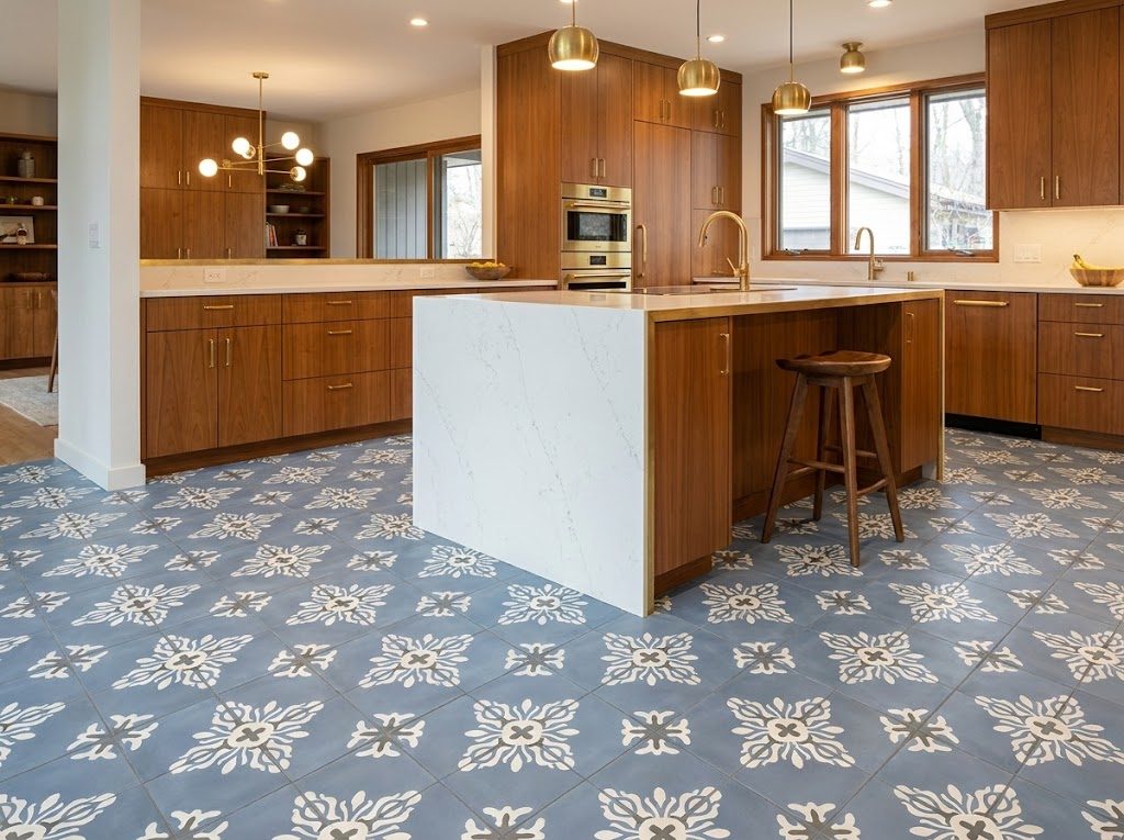 Ferrell Blue 02 cement tile kitchen