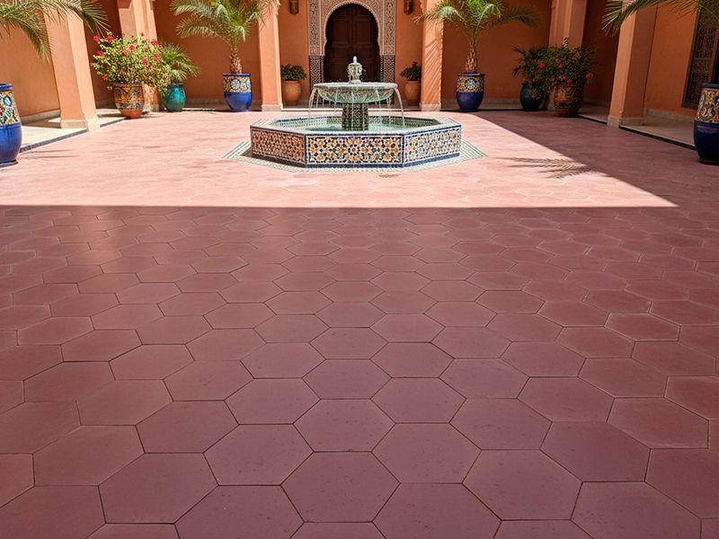 Handmade terracotta cement tile close-up showing natural color variation and mineral pigment depth