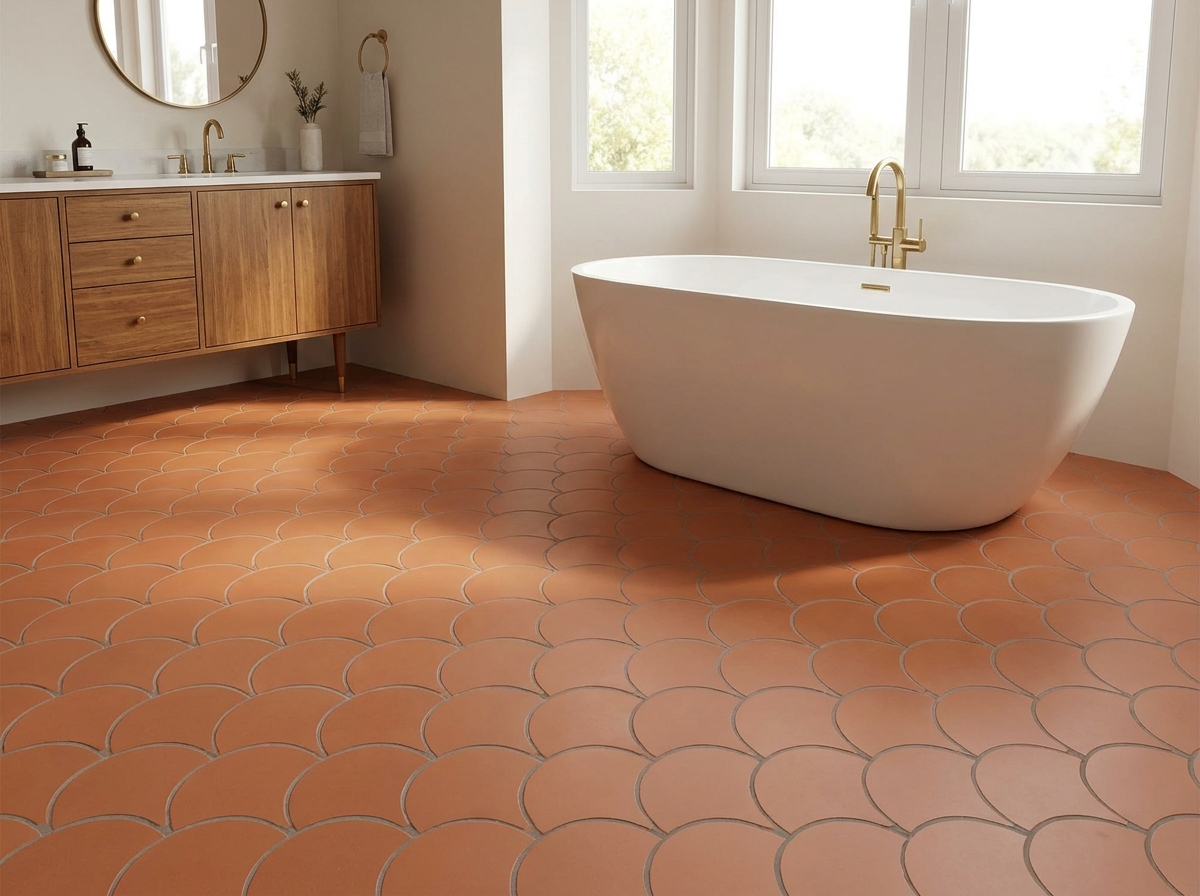 FS-107 Terracotta 8×8 cement tile bathroom