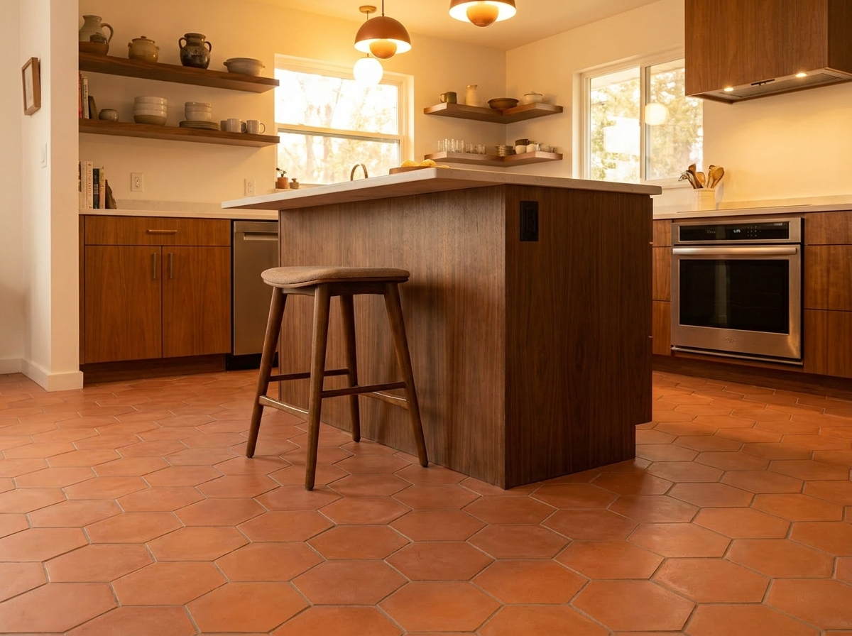 Hex-107 Terra-cotta 8×9 cement tile kitchen