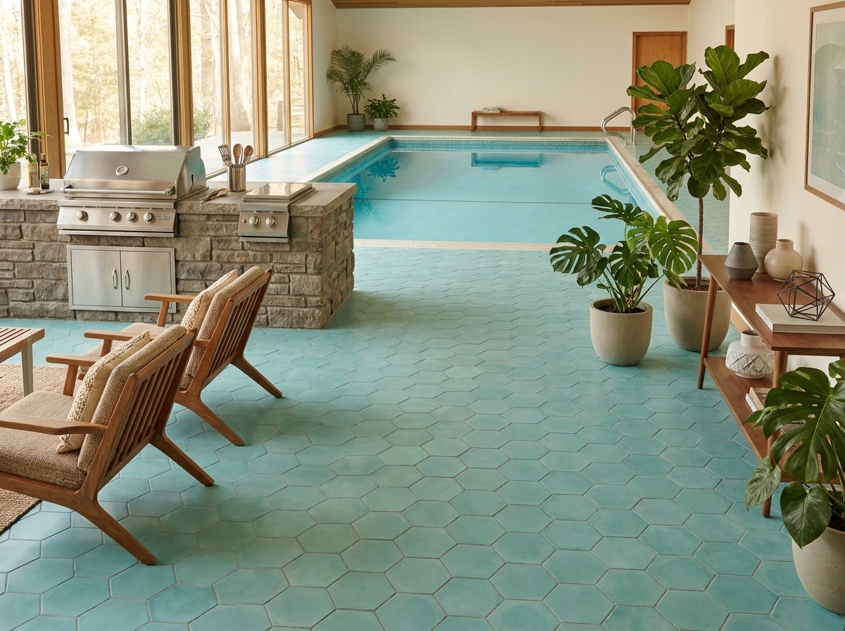 Hex-120 Aqua 8×9 cement tile pool