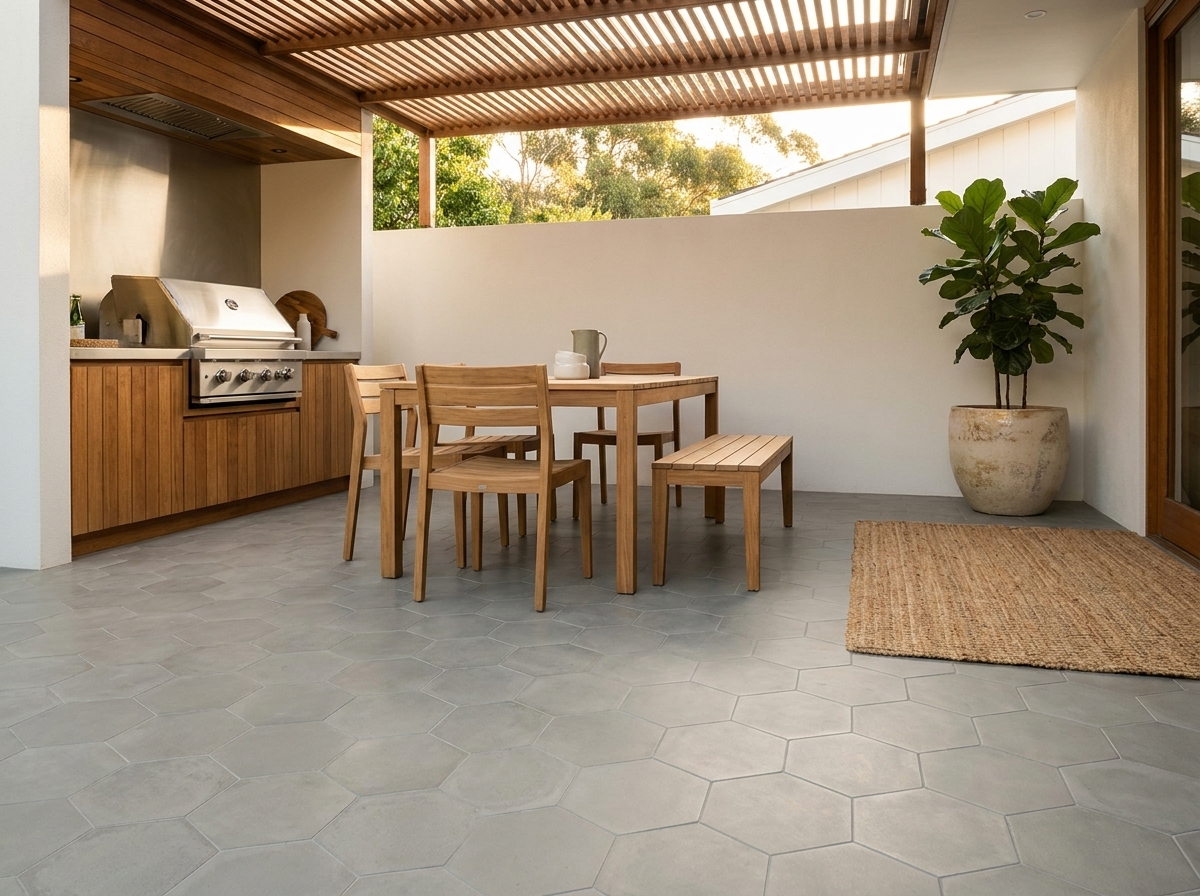 Hex-900 Gris 8×9 cement tile terrace