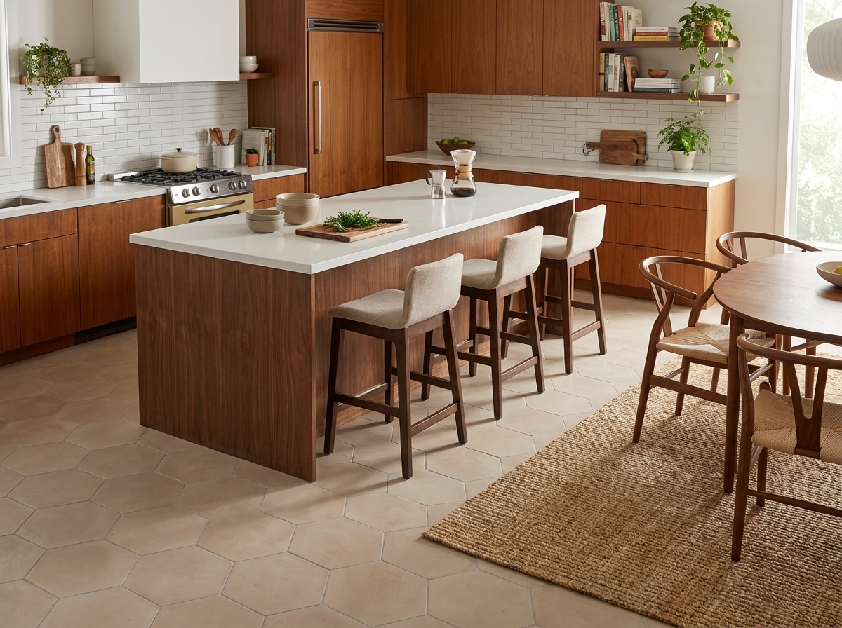 Hex-903 Salmon 8×9 cement tile kitchen