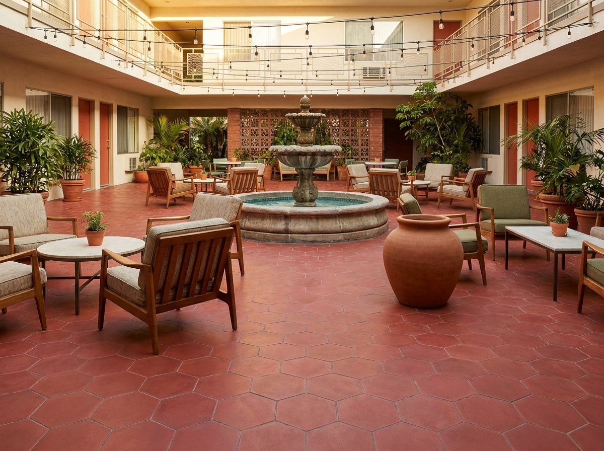 Hex-904 Rouge 8×9 cement tile terrace