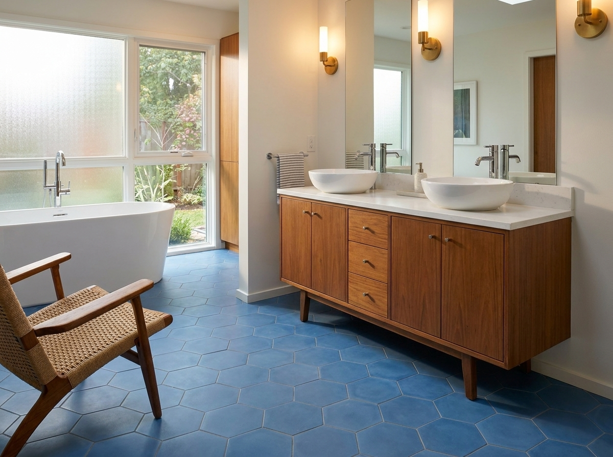 Hex-912 Blue Fonce 8×9 cement tile bathroom