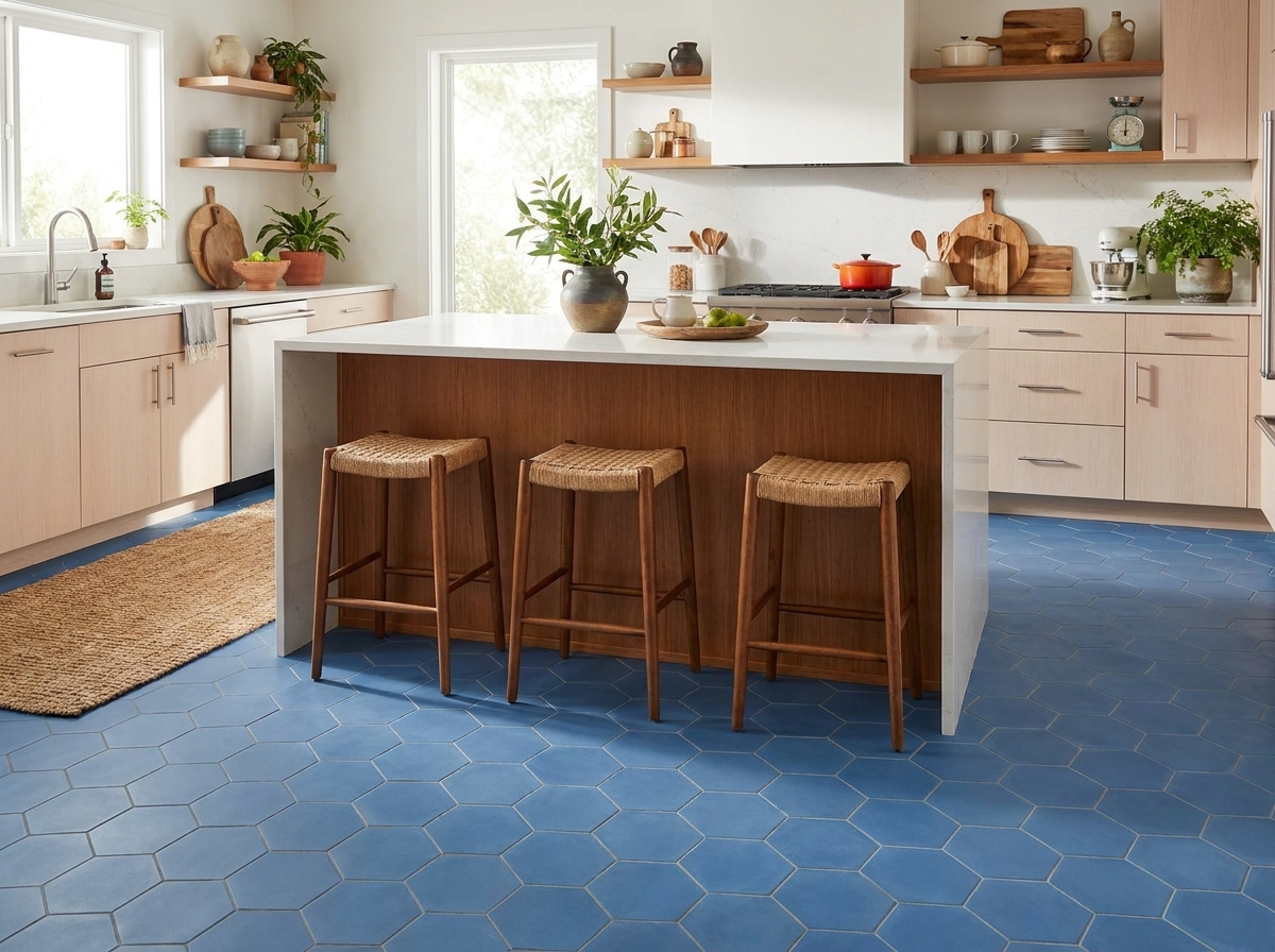 Hex-912 Blue Fonce 8×9 cement tile kitchen