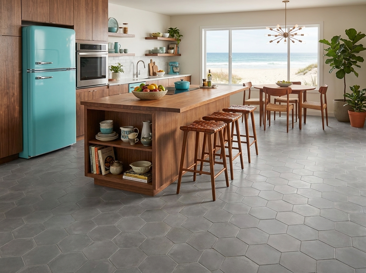 Hex-918 Oxford Gray 8×9 cement tile kitchen