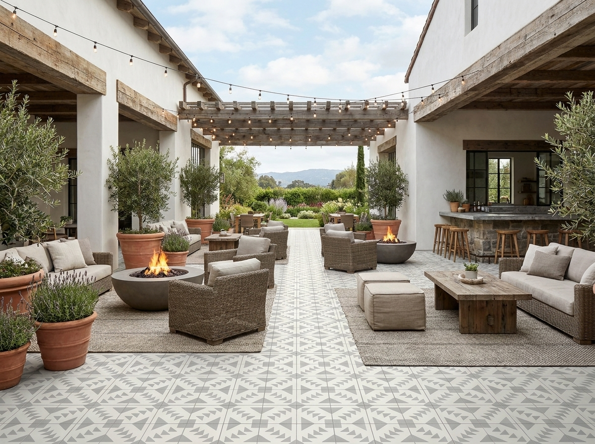 Palace Gris 02 cement tile terrace