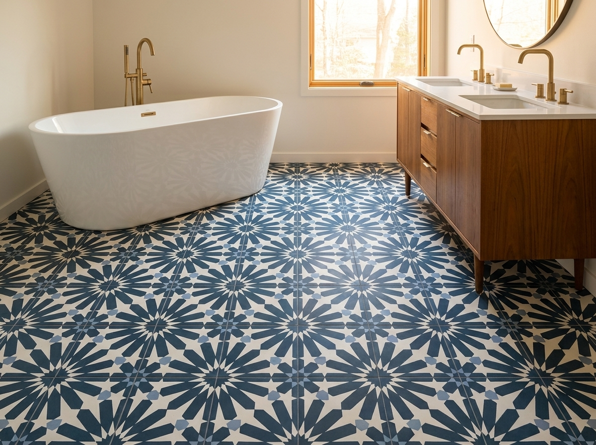 Rabat Navy 01 cement tile bathroom