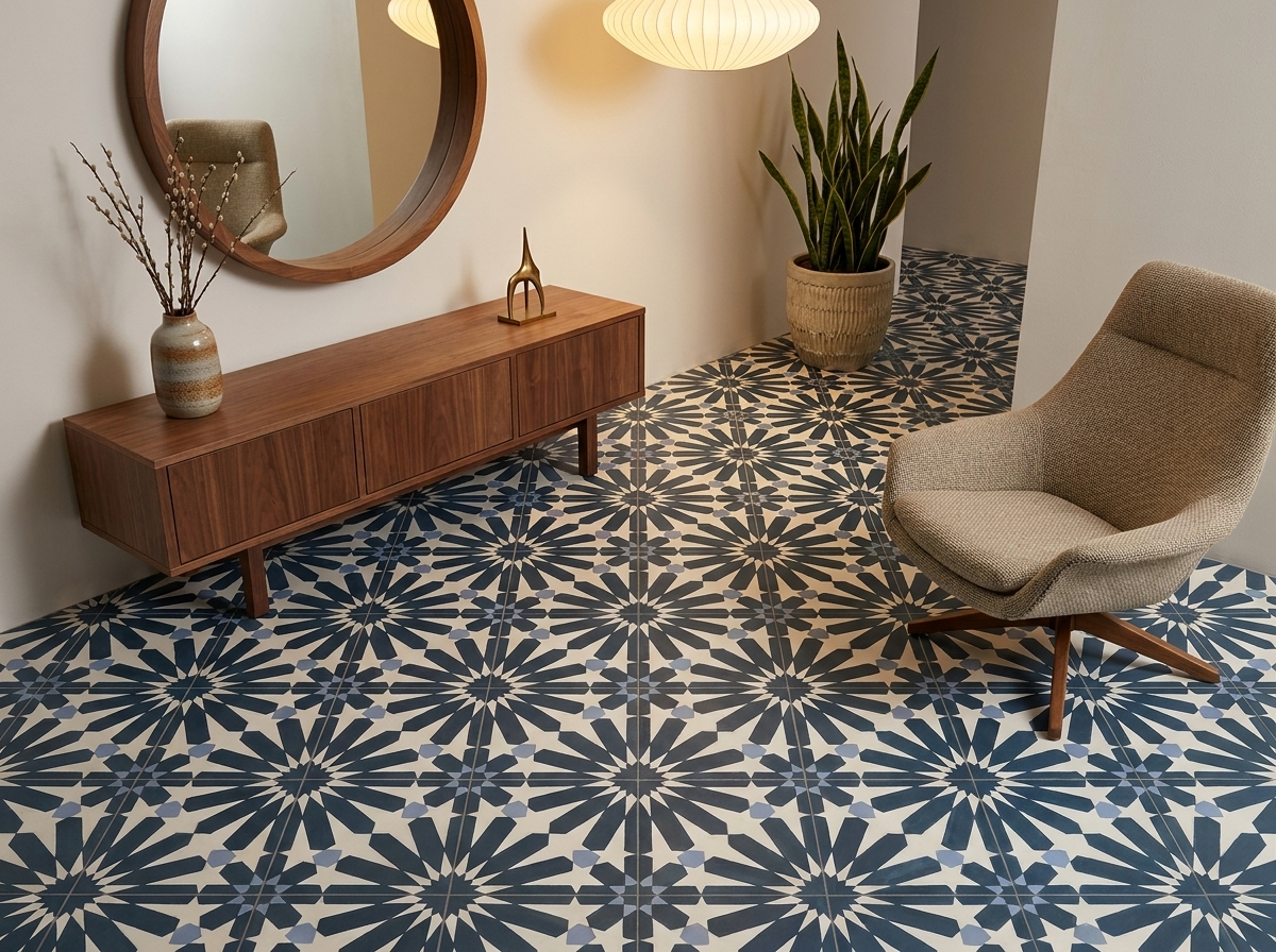 Rabat Navy 01 cement tile lobby