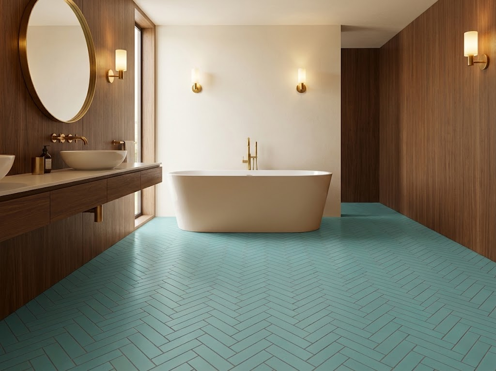 Brick S-120 Aqua 2×8 cement tile bathroom