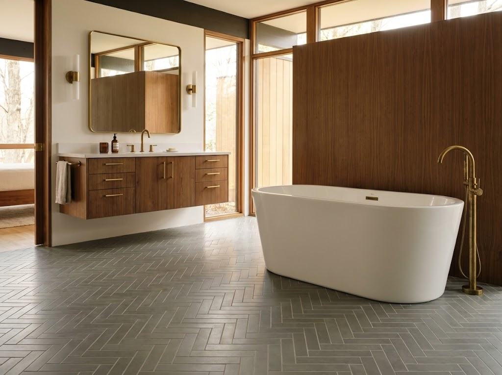 Brick S-324 Charcoal 2×8 cement tile bathroom