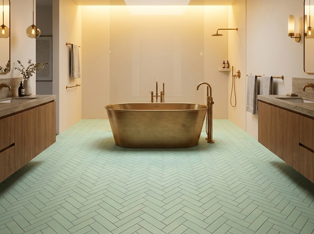 Brick S-909 Vert Clair 2×8 cement tile bathroom