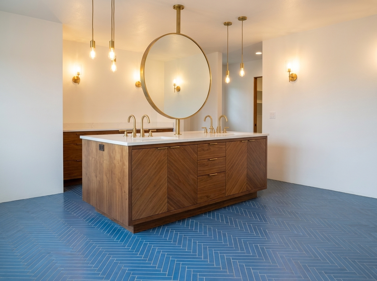 Brick S-912 Blue Fonce 2×8 cement tile bathroom