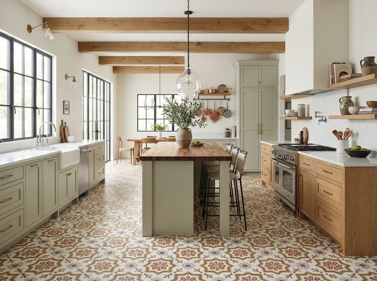 Elios White 02 cement tile kitchen