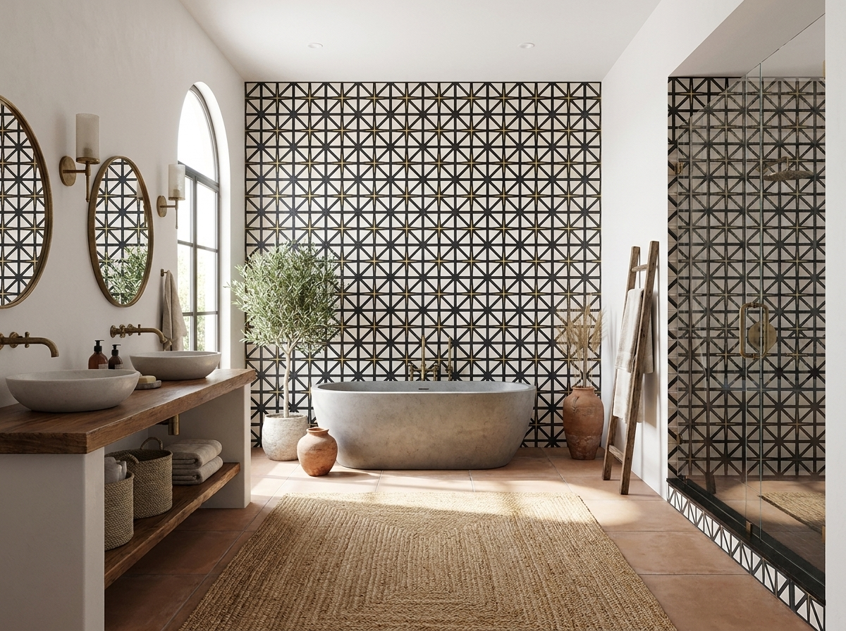 Brass Traverser 01 cement tile bathroom