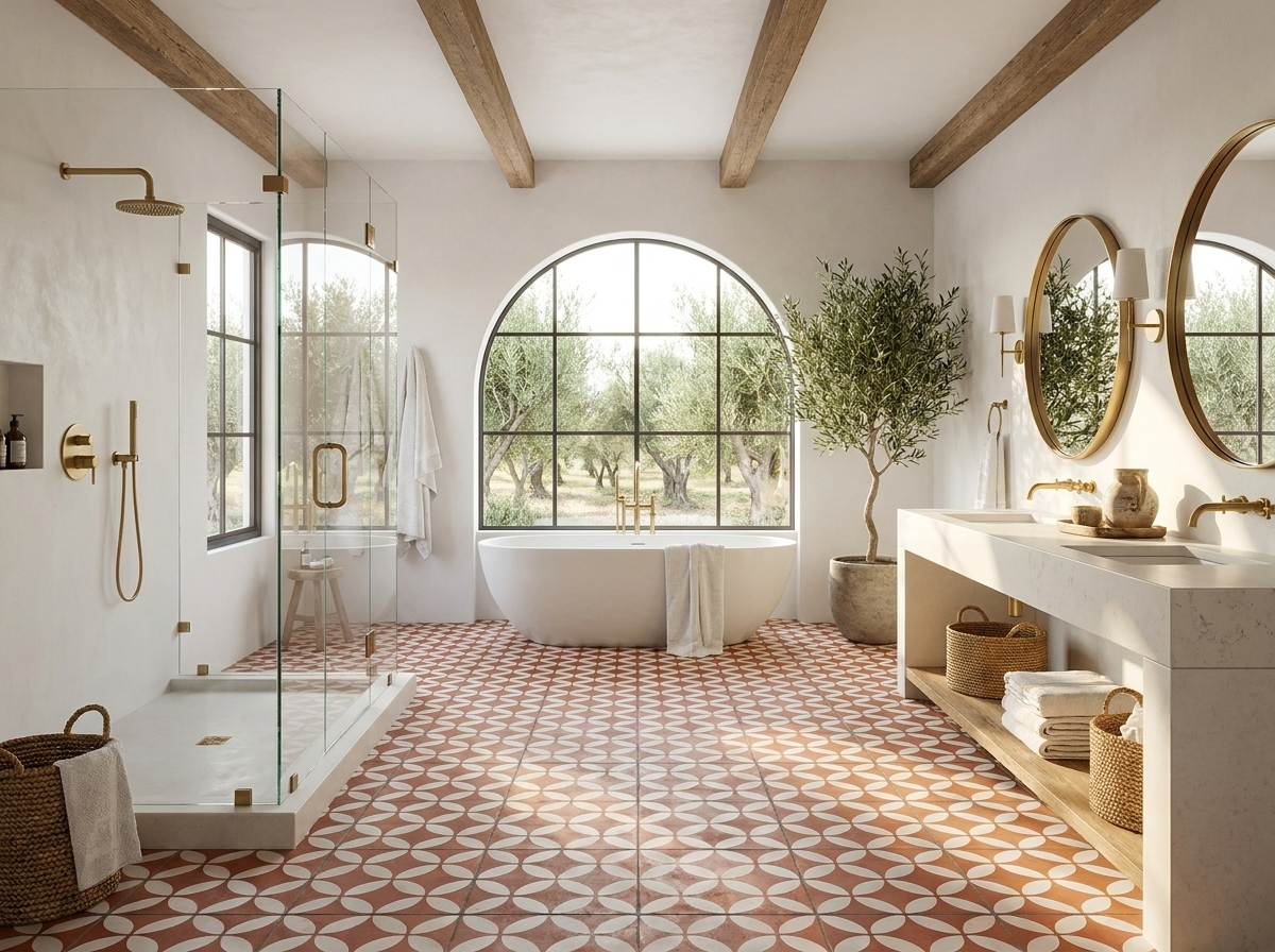 Circulos II Terracotta 06 cement tile bathroom