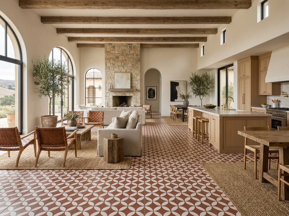 Circulos II Terracotta 06 cement tile living room