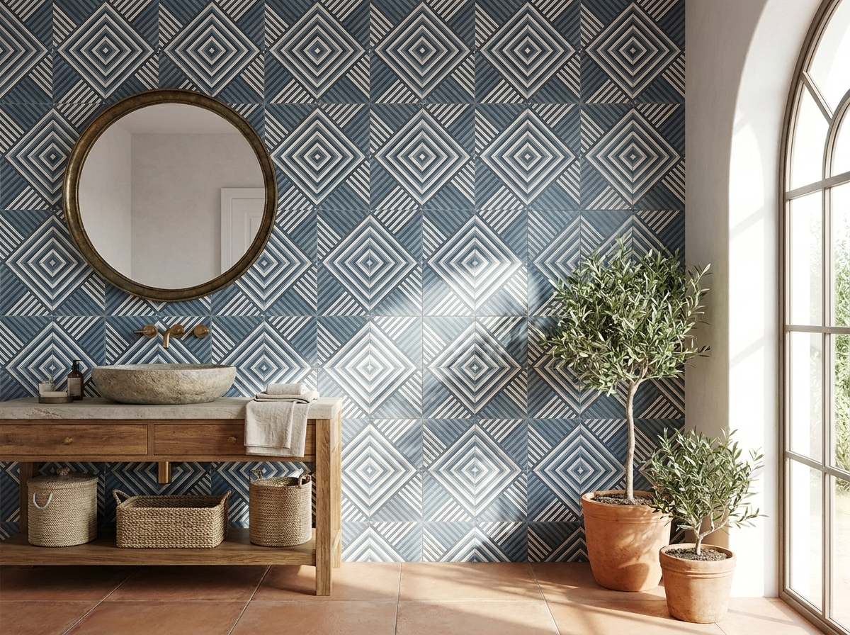 Ellis Navy 03B cement tile bathroom