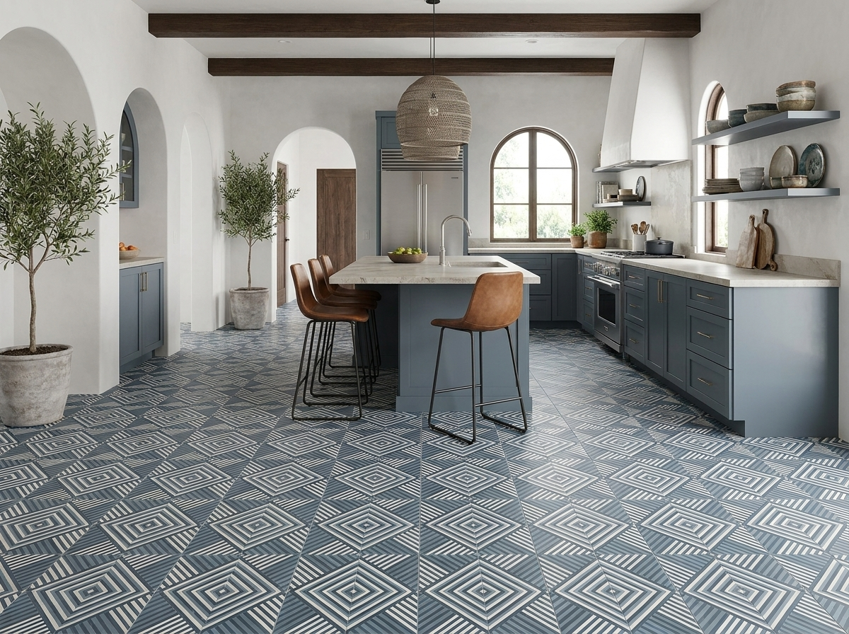 Ellis Navy 03B cement tile kitchen