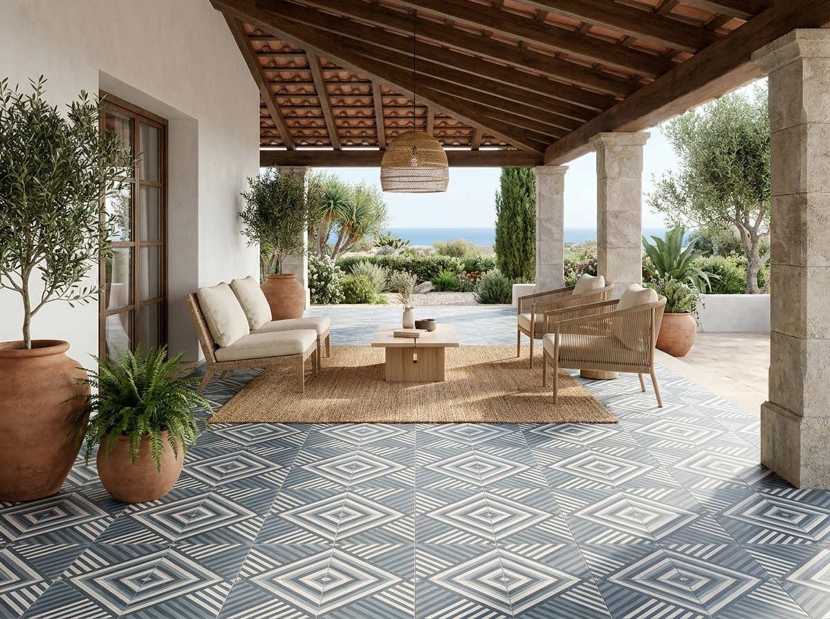 Ellis Navy 03B cement tile terrace