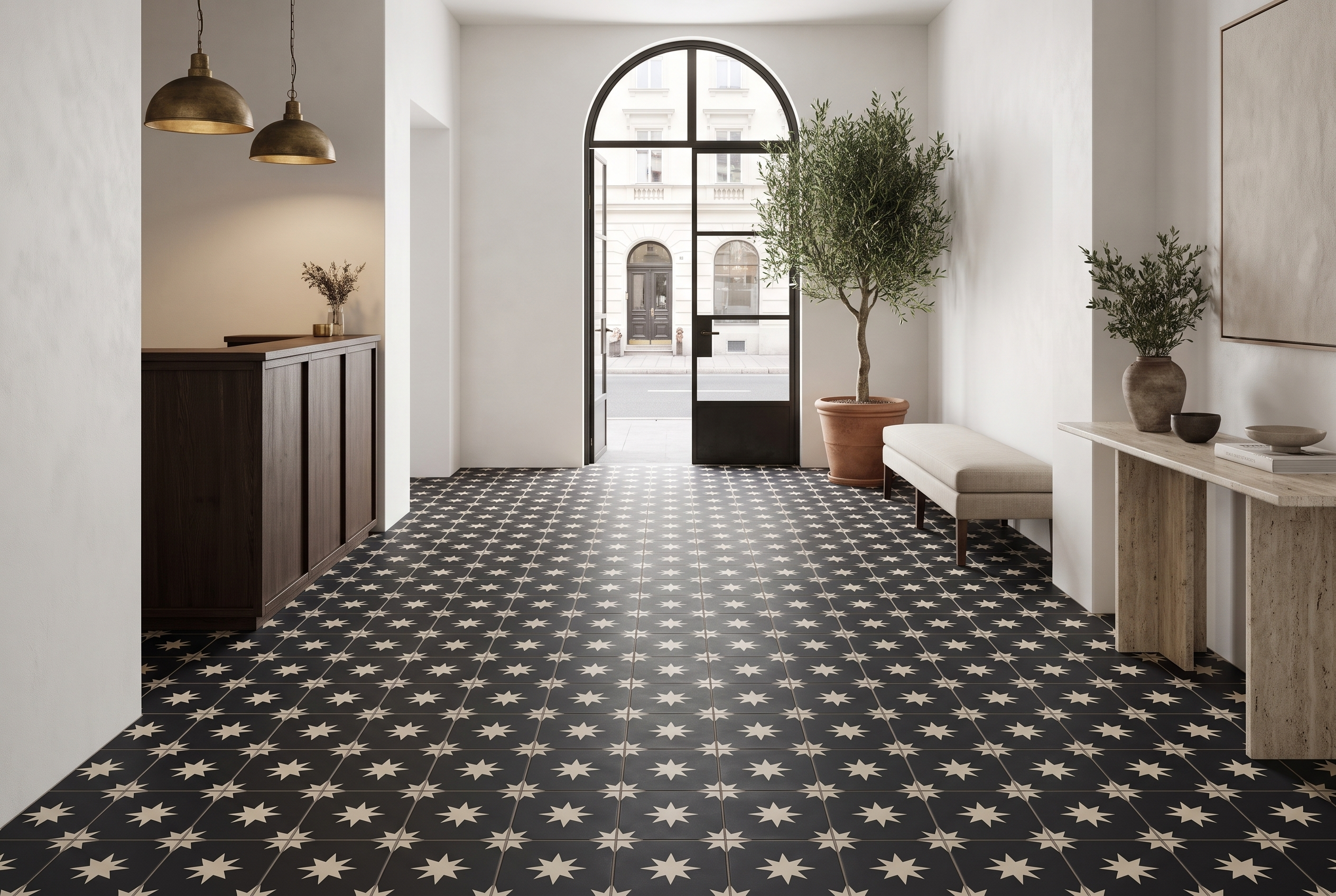 Estrellas Black 01 cement tile hotel