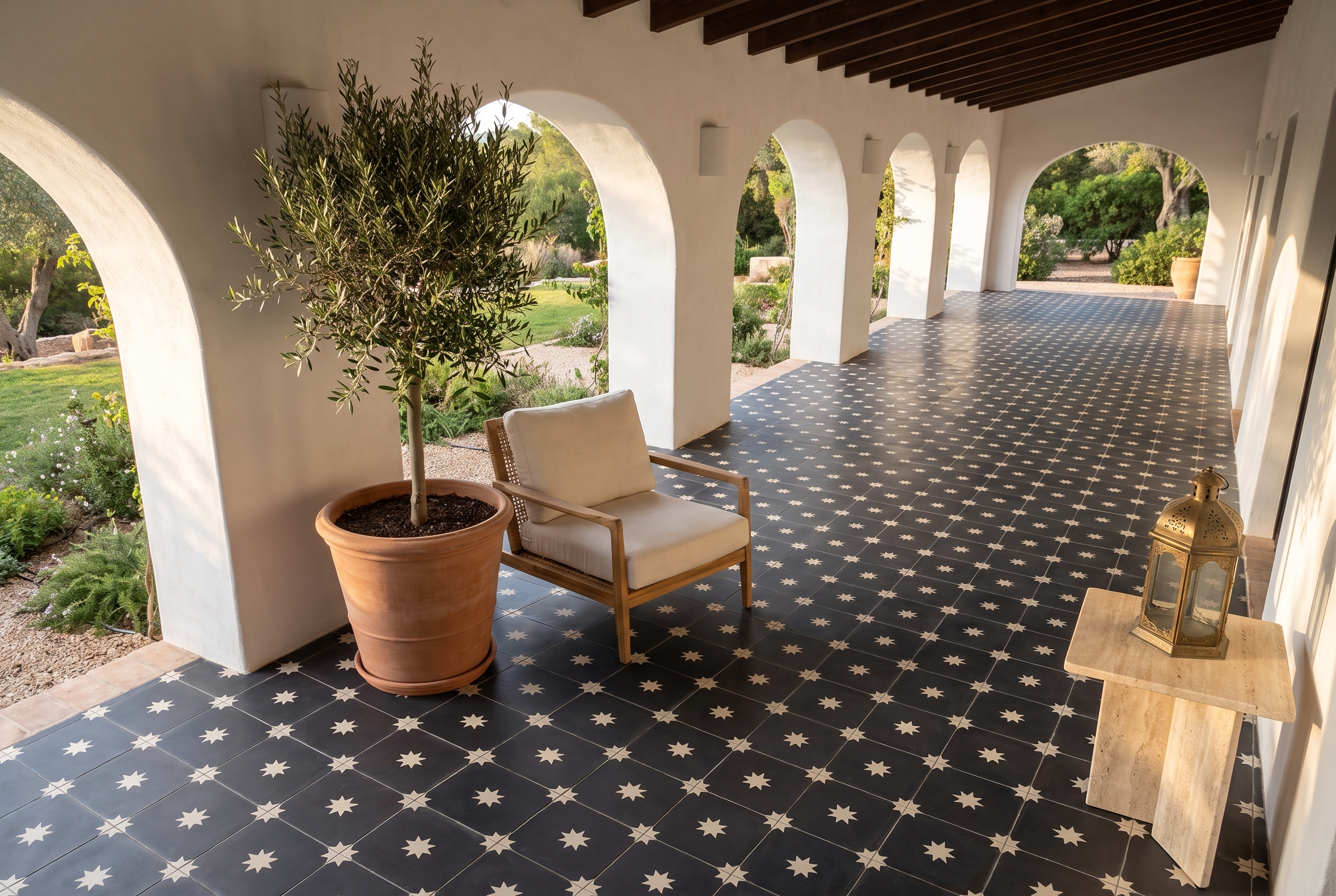 Estrellas Black 01 cement tile terrace