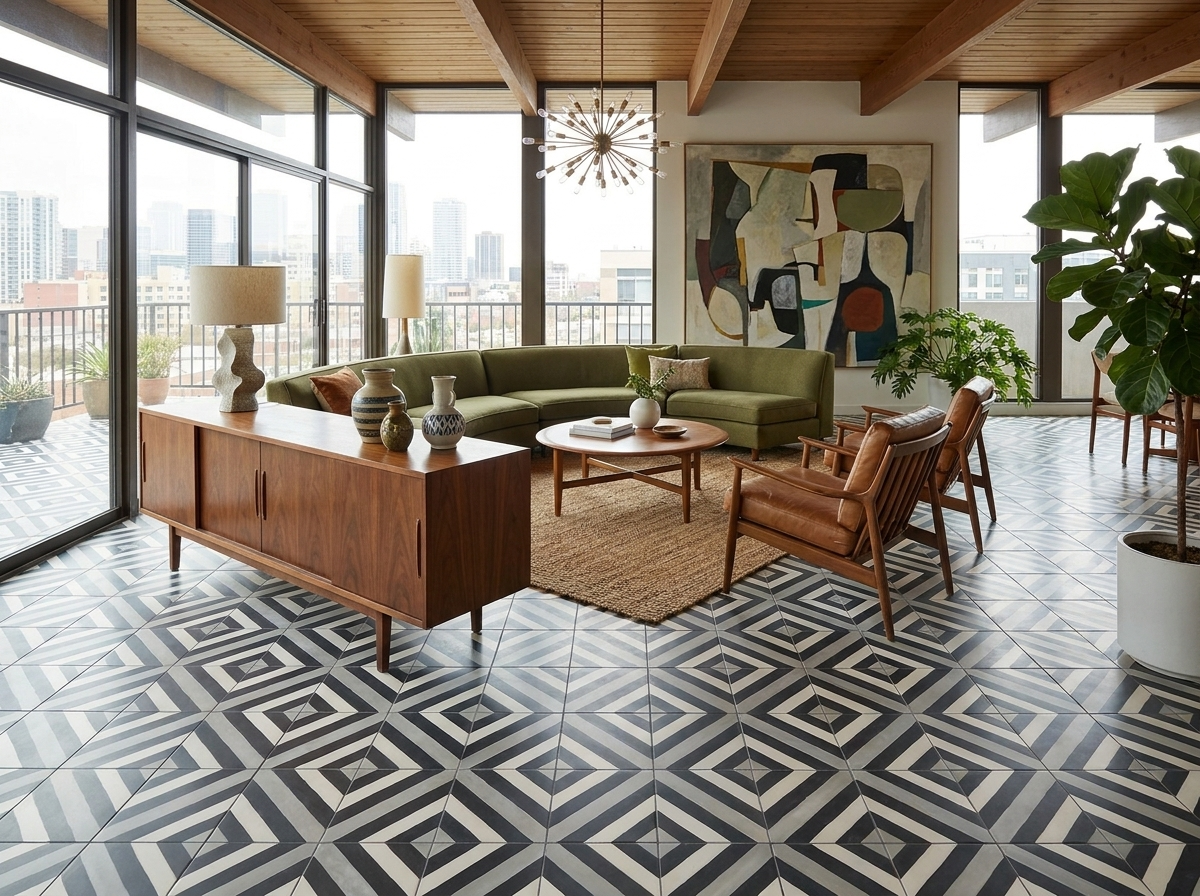 Ligne Brisee Black 04 cement tile living room