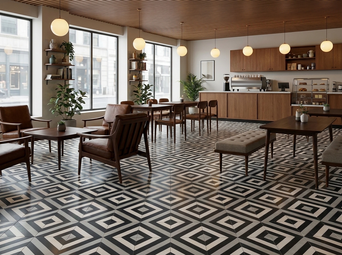 Ligne Brisee Black 04 cement tile restaurant