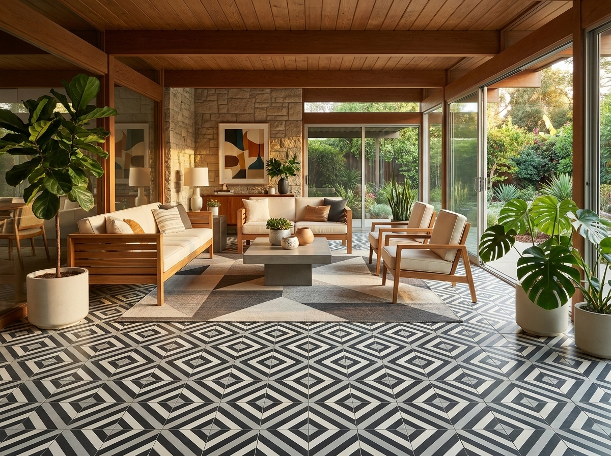 Ligne Brisee Black 04 cement tile terrace