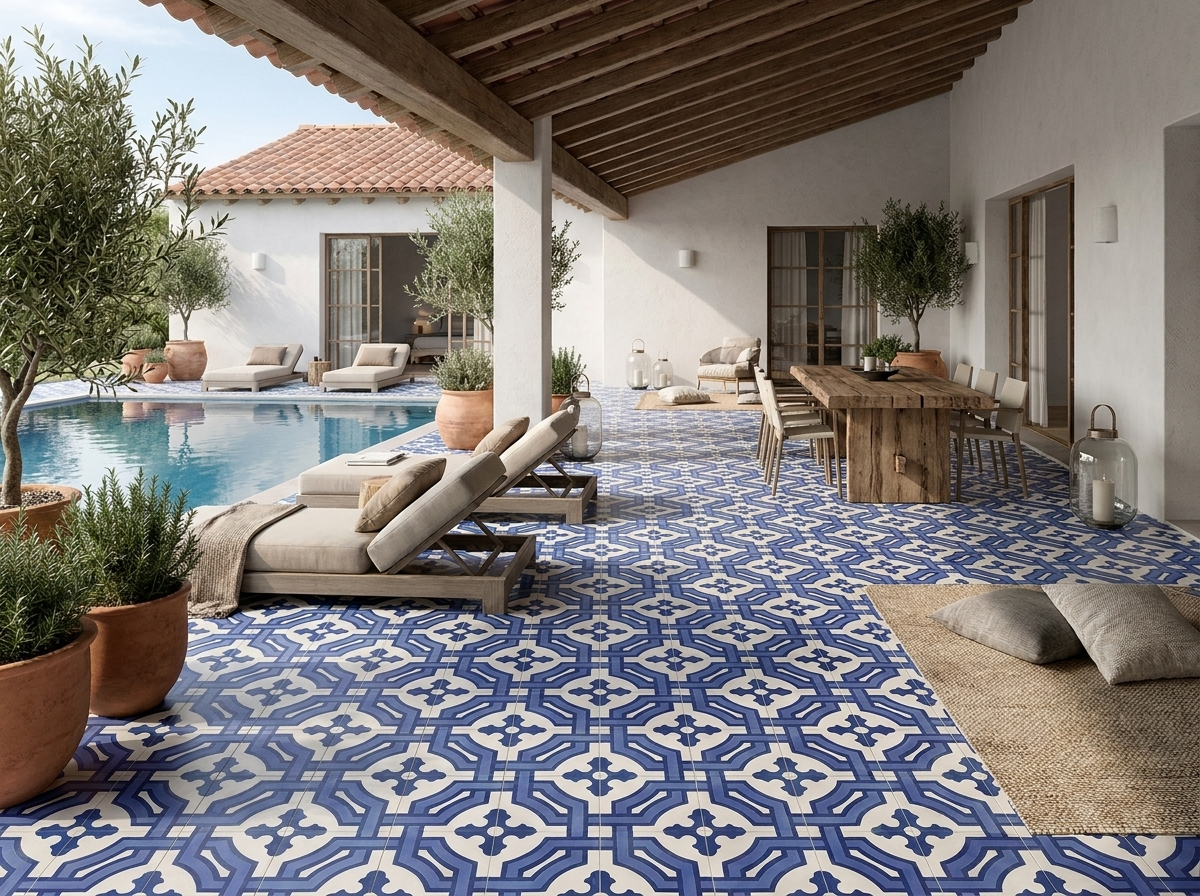 Monaco Azul 04 cement tile terrace
