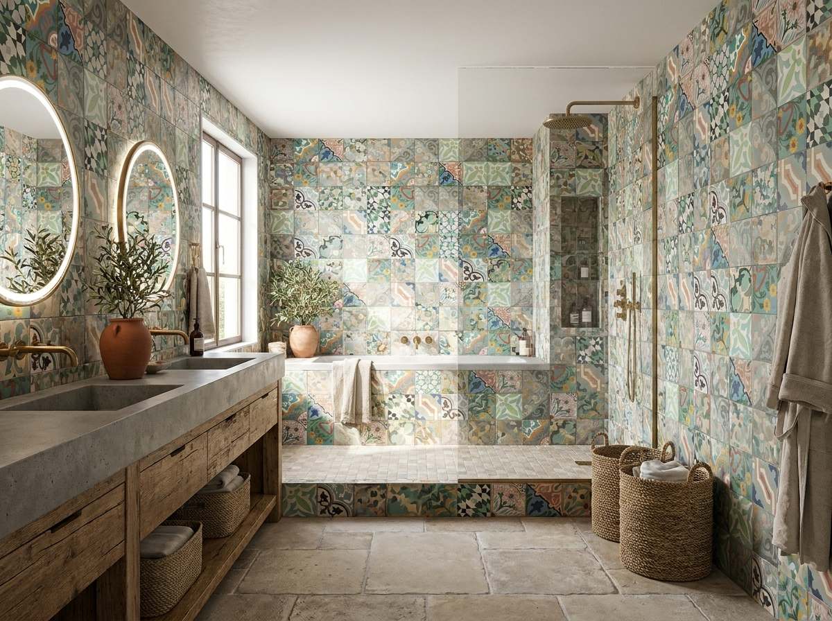 Patchwork 8×8 Colors cement tile bathroom