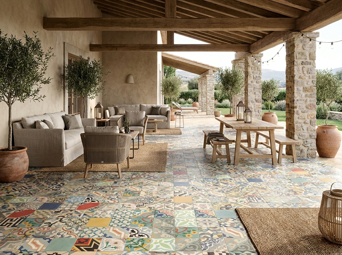 Patchwork 8×8 Colors cement tile terrace