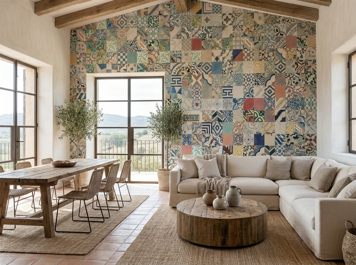 Patchwork 8×8 Colors cement tile wall
