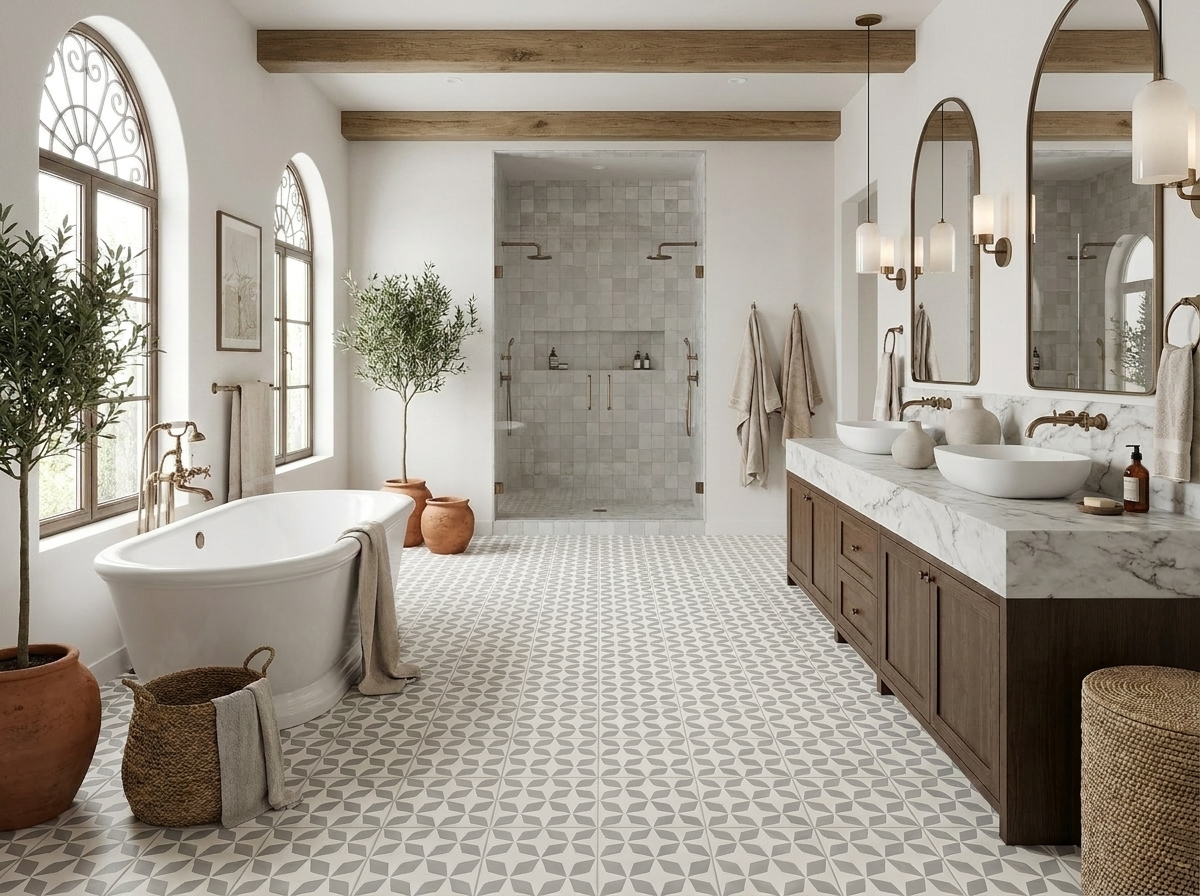 Rombos Gris 02 cement tile bathroom