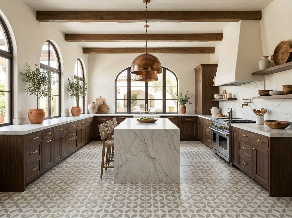 Rombos Gris 02 cement tile kitchen