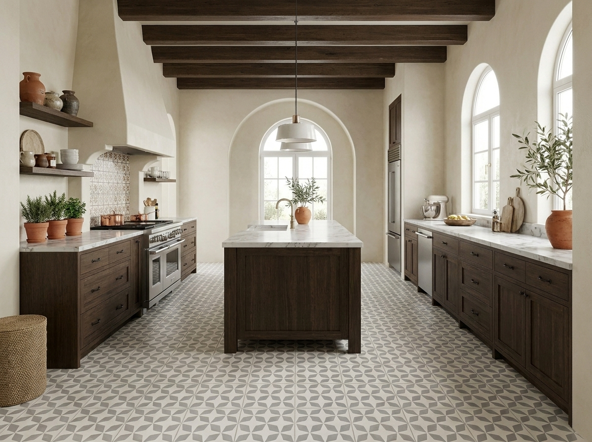 Rombos Gris 02 cement tile kitchen