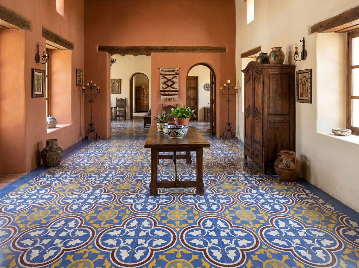 Roseton Azul 05 cement tile floor