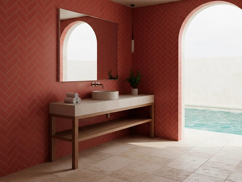 Brick S-111 DHanis Red 2×8 cement tile bathroom
