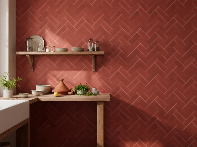 Brick S-111 DHanis Red 2×8 cement tile kitchen