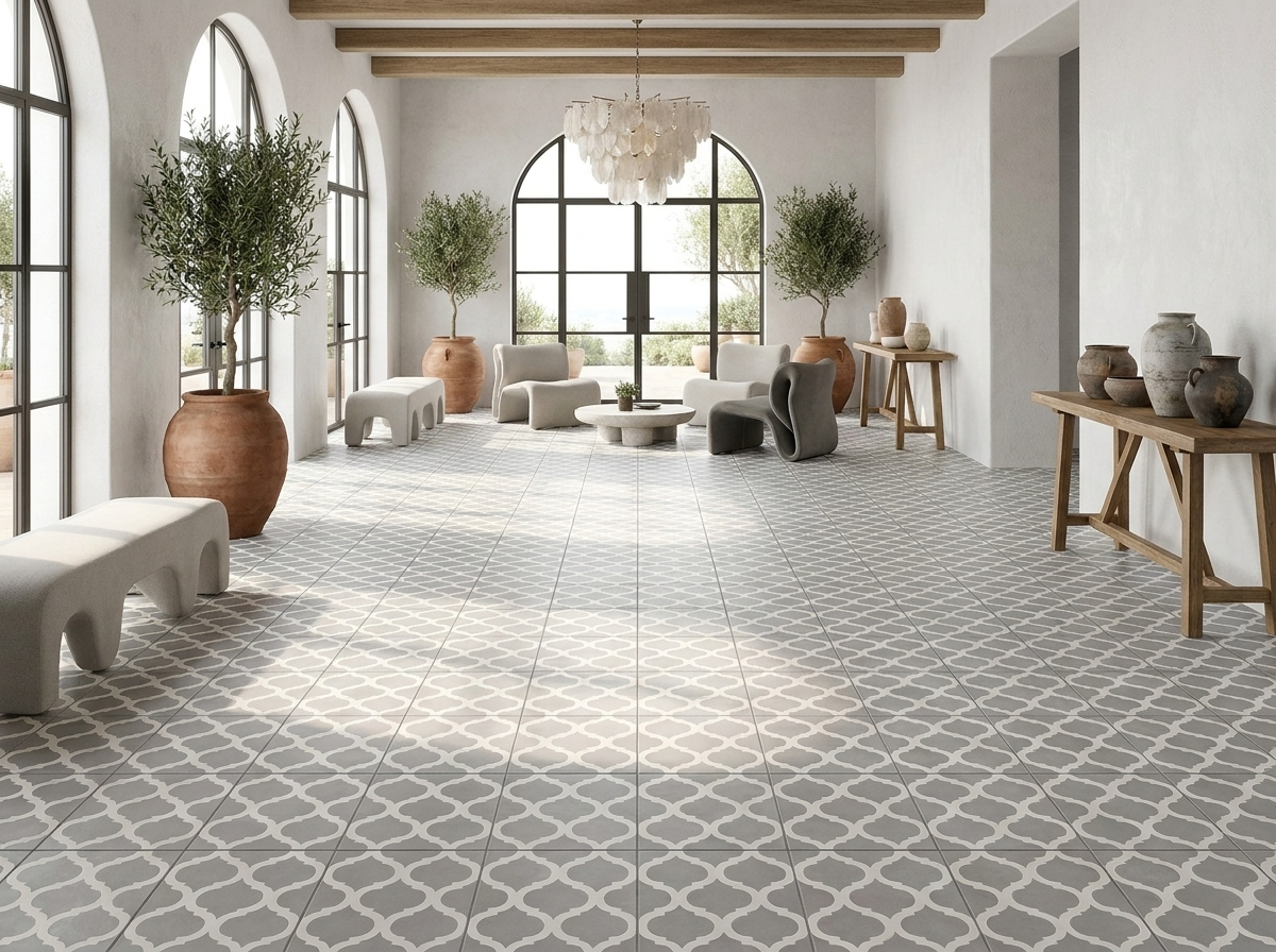Salamanca Gris 02 cement tile hotel lobby