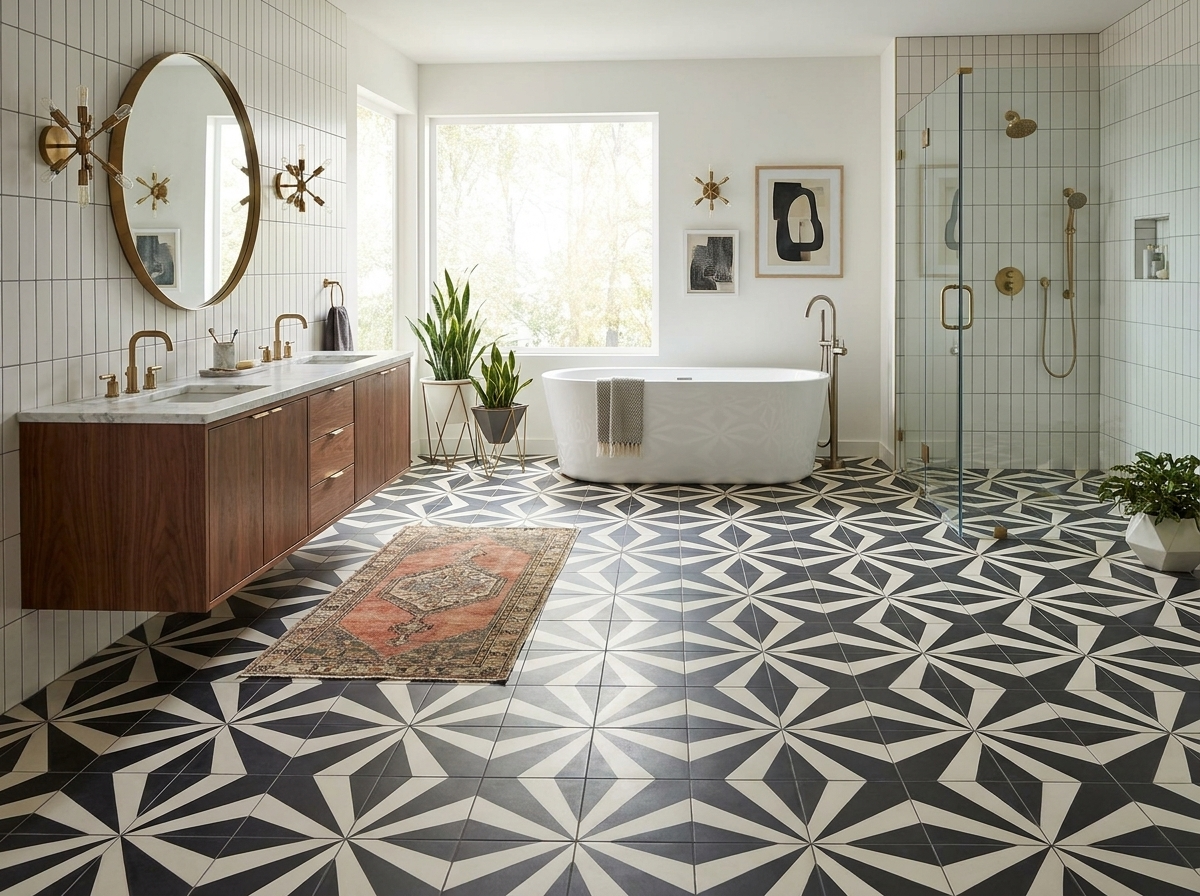 Schuman Black 01 cement tile bathroom