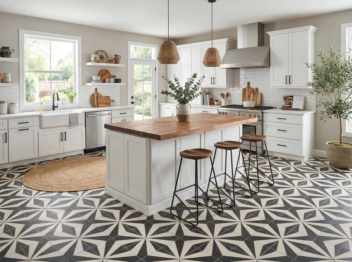 Schuman Black 01 cement tile kitchen