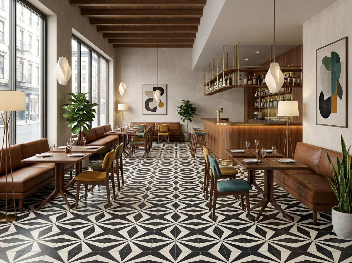 Schuman Black 01 cement tile restaurant